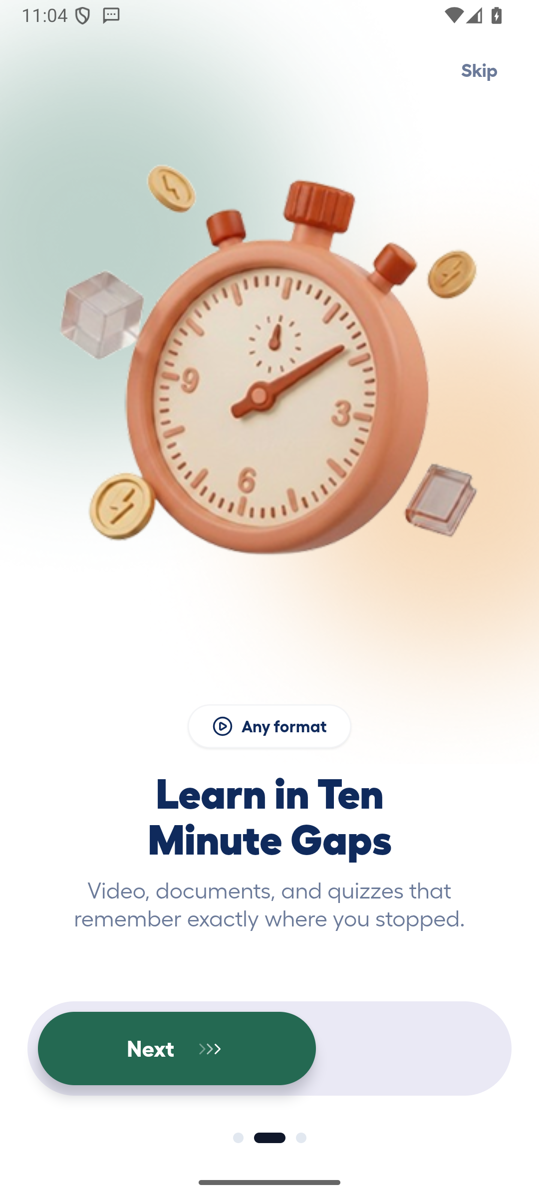 Lenvor Android onboarding screen describing learning formats