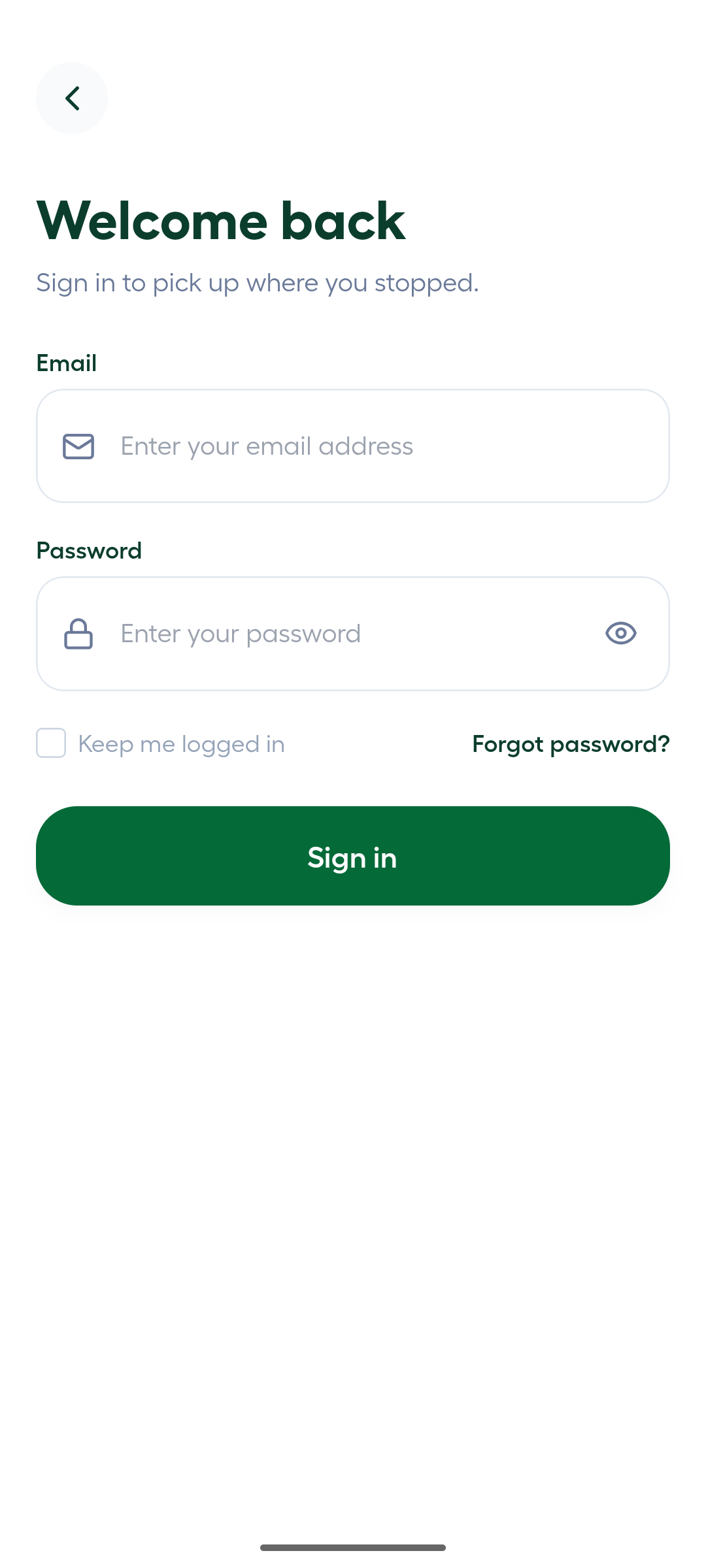 Lenvor Android sign-in screen with empty email and password fields