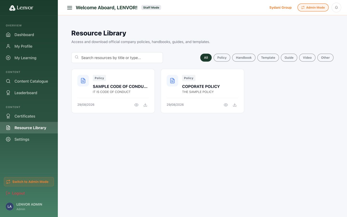 Lenvor staff Resource Library