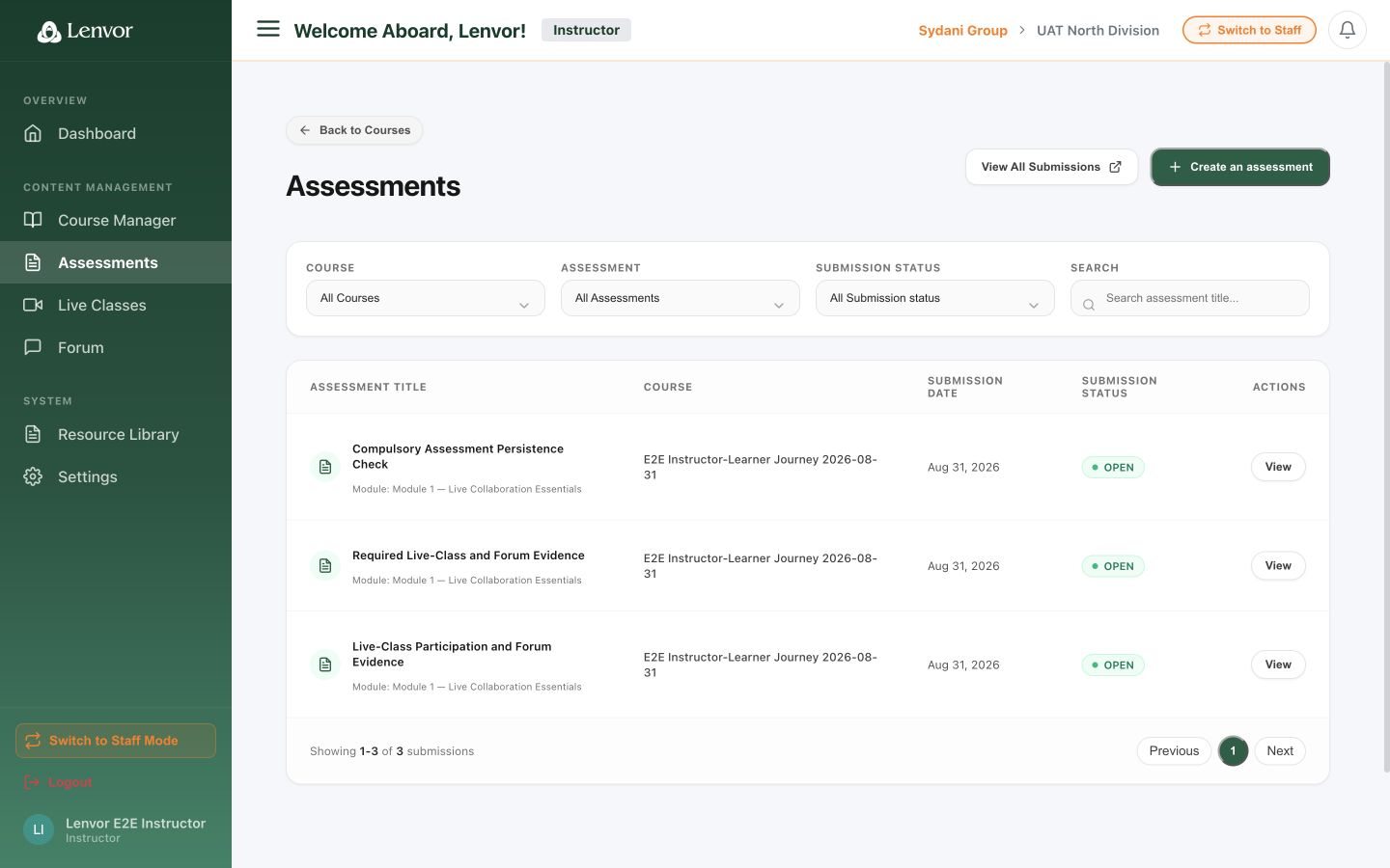 Instructor assessment list