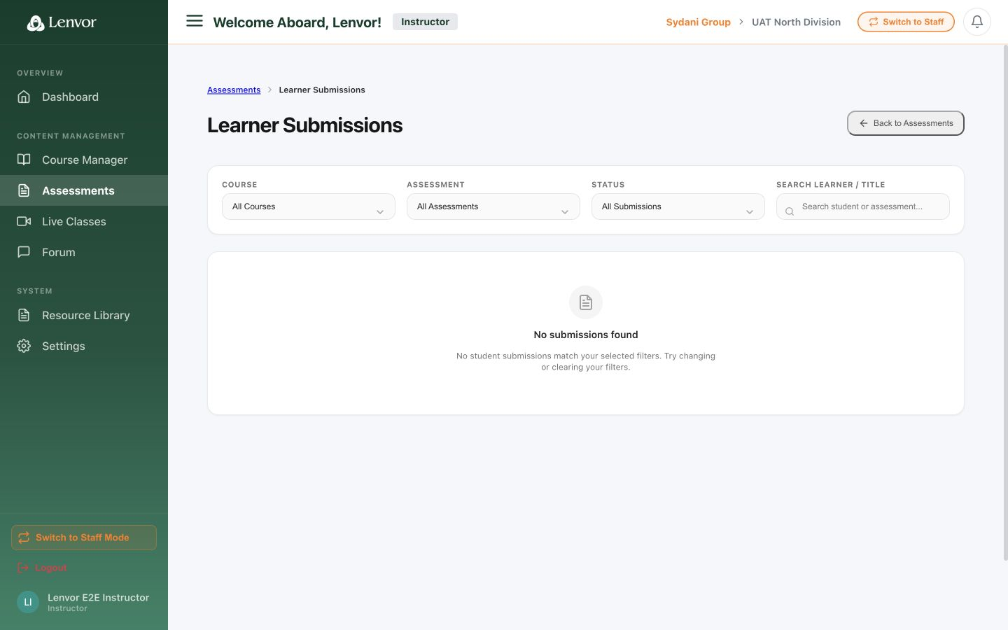 Empty learner submissions list